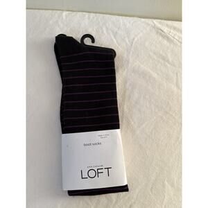 Ann Taylor LOFT Boot Socks Black Purple Stripe Size 9-11 NEW Cotton Blend